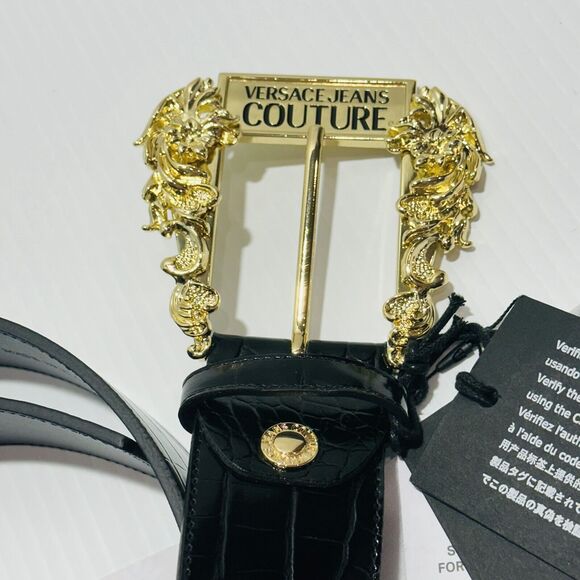 Versace Jeans Couture Belt Womens 80/ S Black Genuine Leather Gold Buckle NWT main image 7